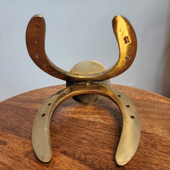 Vintage Solid Brass Double Horseshoe Candle Holder - Picture 4 of 11